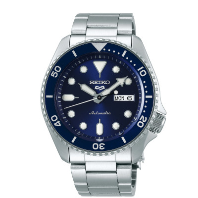 Seiko 5 Sports SRPD51K1 automatisch herenhorloge met stalen kast en blauwe wijzerplaat - Ø 43 mm
