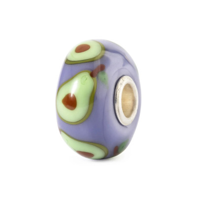 Trollbeads TGLBE-20481 Avocado glazen kraal met lila basis en groene avocado - Special edition