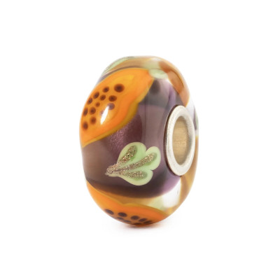Trollbeads TGLBE-20482 Papaja glazen kraal met oranje papaja's en groene bladeren - Special edition