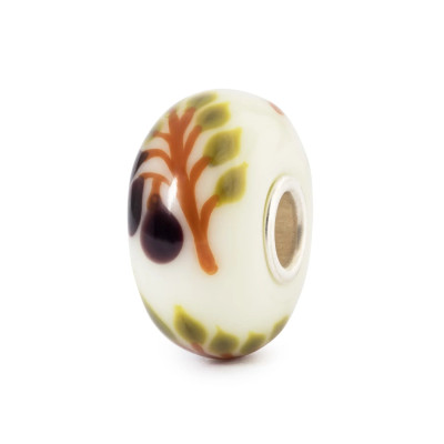 Trollbeads TGLBE-20484 Olijven glazen bedel met een olijftak in oranje groen en paars - Special edition