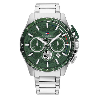 Tommy Hilfiger Bank TH1792293 stalen chronograaf horloge voor heren met groene wijzerplaat - Ø 44 mm