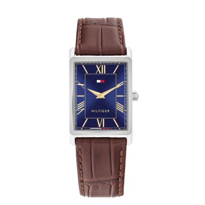 Tommy Hilfiger Ben TH1710771 bruin herenhorloge met rechthoekige stalen kast en blauwe wijzerplaat - Ø 40 mm