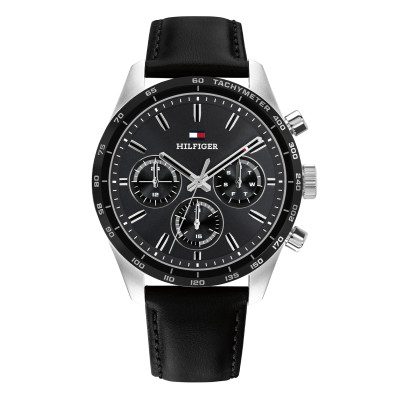 Tommy Hilfiger Hampton TH1792277 herenhorloge met zilverkleurige kast en zwarte leren band - Ø 42 mm