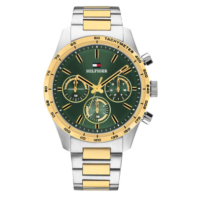 Tommy Hilfiger Hampton TH1792279 herenhorloge met groene wijzerplaat en bicolor band - Ø 42 mm