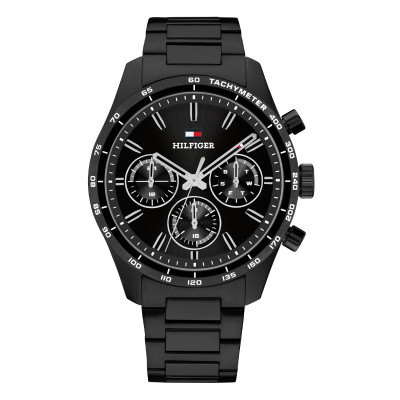 Tommy Hilfiger Hampton TH1792280 zwart herenhorloge met stalen schakelband - Ø 42 mm