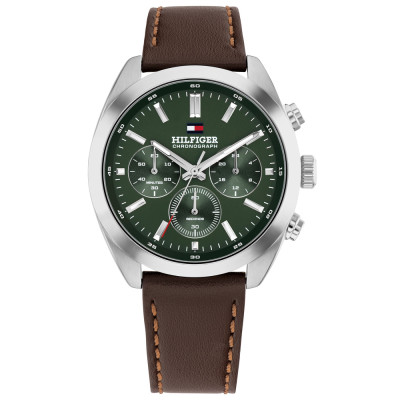 tommy-hilfiger-hudson-th1710719-stalen-herenhorloge-met-bruin-leer-en-groene-wijzerplaat-o-40-mm