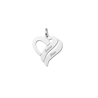Zilveren hanger in hartvorm met twee namen smal