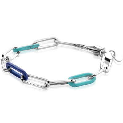 Zinzi Chain ZIA2456 zilveren armband met blauwe en turquoise schakels 7 mm breed - Lengte 19 cm