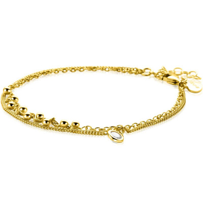 Zinzi ZIA2520Y goudkleurige armband met dubbele band en zirkonia 5.5 mm breed - Lengte 16.5-19 cm