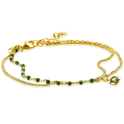 Zinzi ZIA2528G gold plated armband met groene bolletjes 2 mm breed - Lengte 16.5-19.5 cm