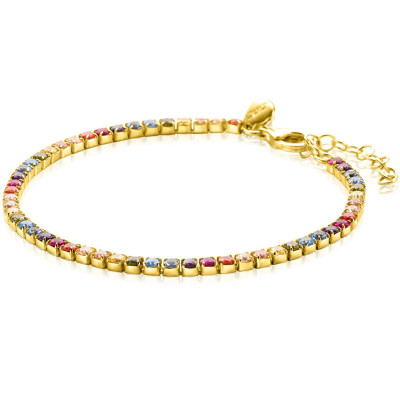 Zinzi ZIA2666 goudkleurige tennisarmband met multicolor zirkonia's 3 mm breed - Lengte 17-20 cm