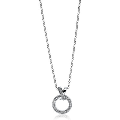 Zinzi ZIC1816 zilveren ketting met hanger rondje met zirkonia 14.5 mm - Lengte 42-45 cm