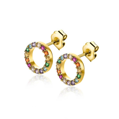 Zinzi ZIO2170 gold plated oorknopjes met multicolor zirkonia - Diameter 8 mm