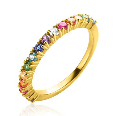 Zinzi ZIR2170 goudkleurige aanschuifring met regenboogkleurige rij zirkonia's 2.4 mm breed