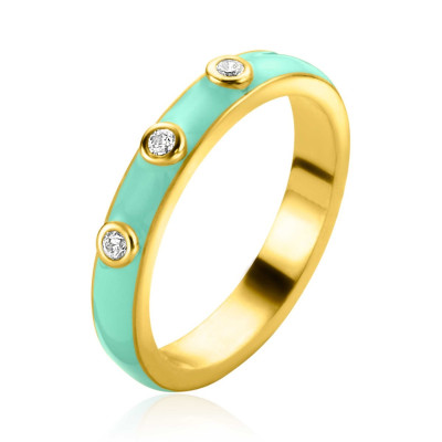 Zinzi ZIR2315T goudkleurige aanschuifring met turquoise emaille en zirkonia's 3 mm breed