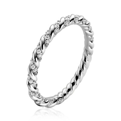Zinzi ZIR2320 zilveren aanschuifring met gedraaide band en transparante zirkonia's 2.3 mm breed
