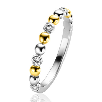 Zinzi ZIR2393 bicolor aanschuifring met bolletjes en transparante zirkonia's 2.9 mm breed