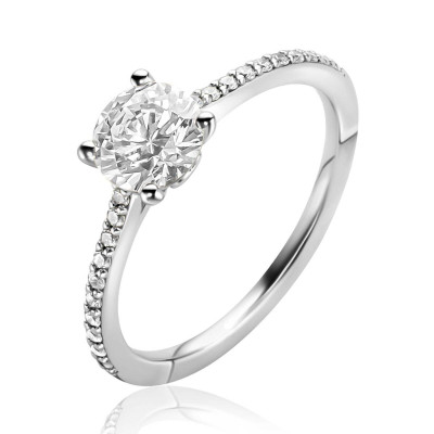 Zinzi ZIR2696 zilveren verlovingsring met grote transparante zirkonia 6.5 mm breed
