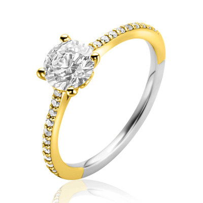 Zinzi ZIR2696Y verlovingsring met bicolor band transparante zirkonia en hartje 6.5 mm breed