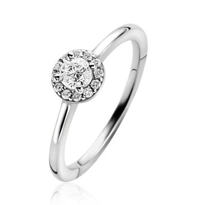 Zinzi ZIR2697 zilveren halo ring met cirkel van zirkonia's en hart aan binnenzijde 6.6 mm breed