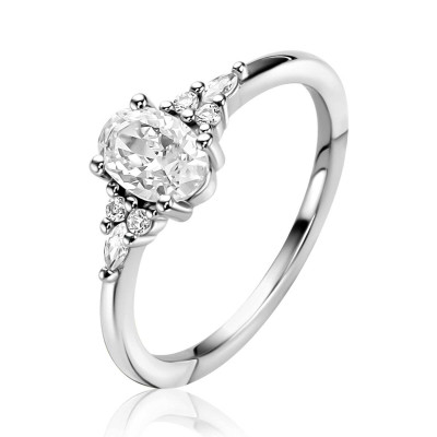 Zinzi ZIR2698 zilveren verlovingsring met ovale zirkonia en hart detail 7 mm breed