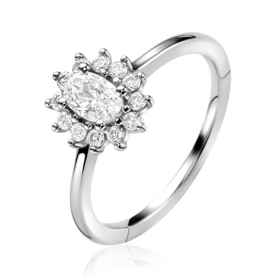Zinzi ZIR2699 zilveren halo ring met ovale en briljant geslepen zirkonia's in een bloem 10.5 mm breed
