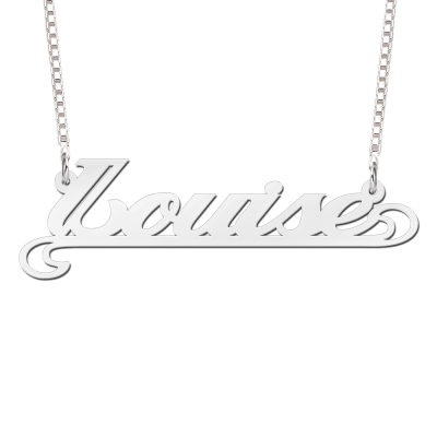 Stoere zilveren ketting met naam voorbeeld Louise