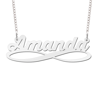 Zilveren ketting met naam en infinity voorbeeld Amanda