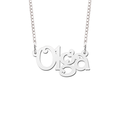 Zilveren naamketting met voorbeeldnaam Olga