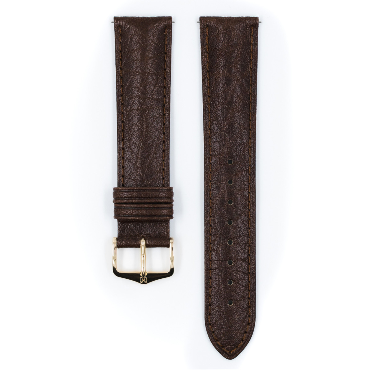 HIRSCH Camelgrain 01009015-1 bruine kalfsleren horlogeband met subtiel patroon
