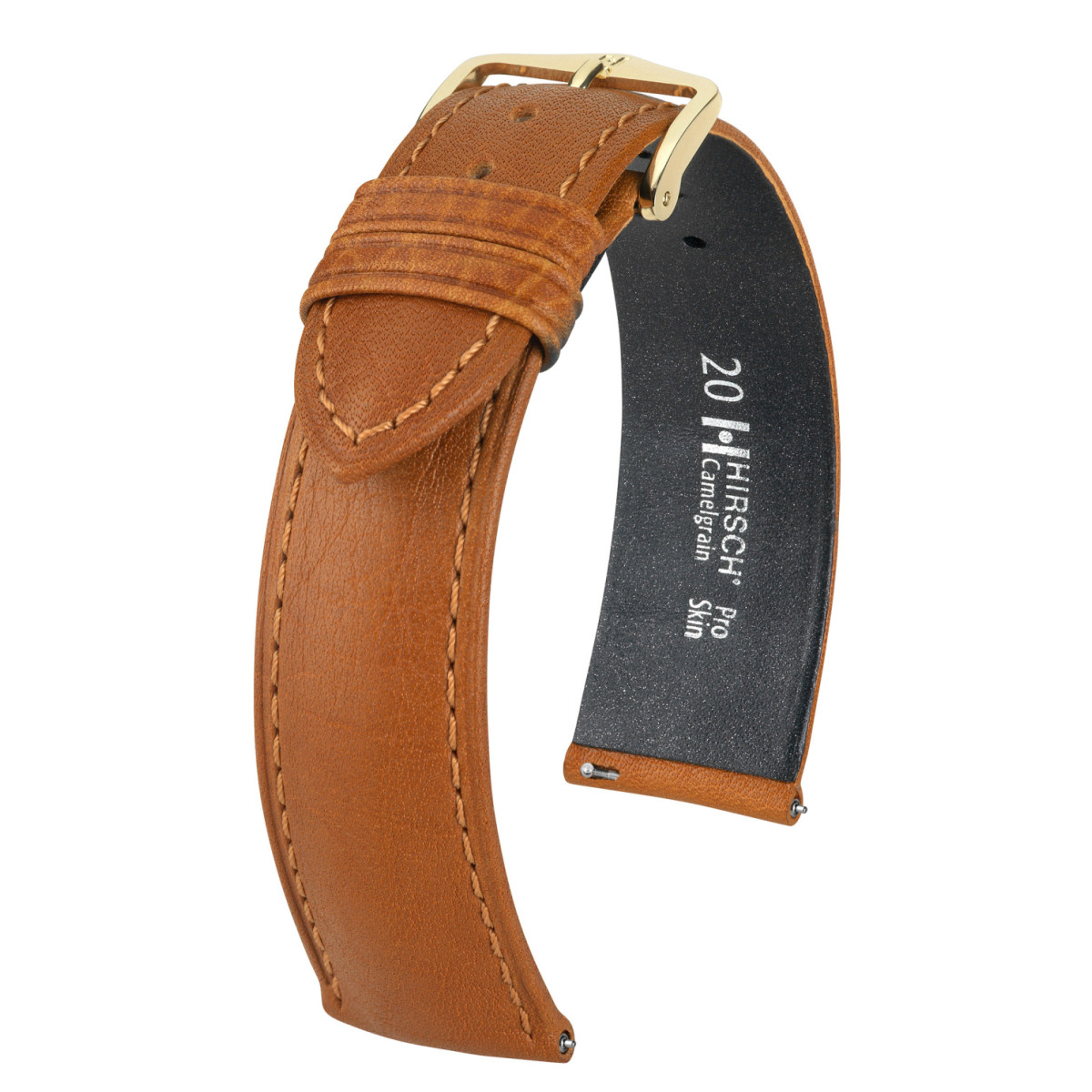 HIRSCH Camelgrain 01009110-1 kalfsleren cognac horlogeband fijn patroon