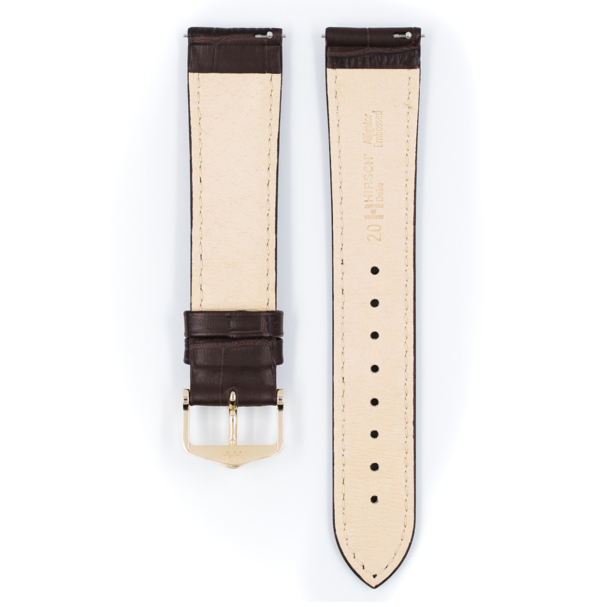HIRSCH Duke 01028110NQ-1 bruine leren horlogeband krokodillenpatroon goudkleurig - Breedte 16-18 mm