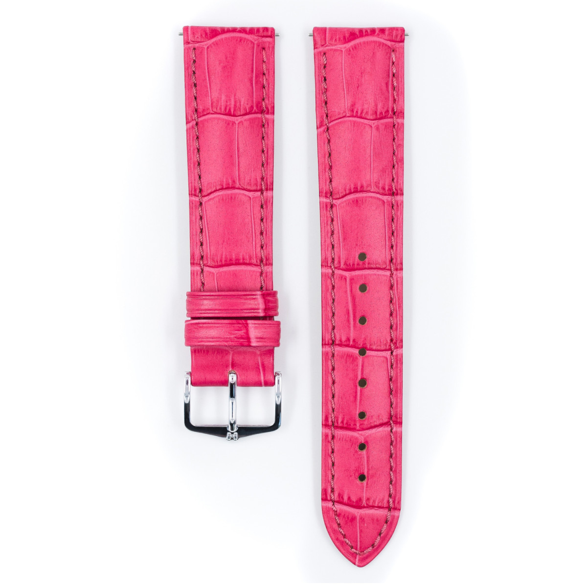 HIRSCH Duke 01028125-2 roze leren horlogeband met krokodillenpatroon en gesp