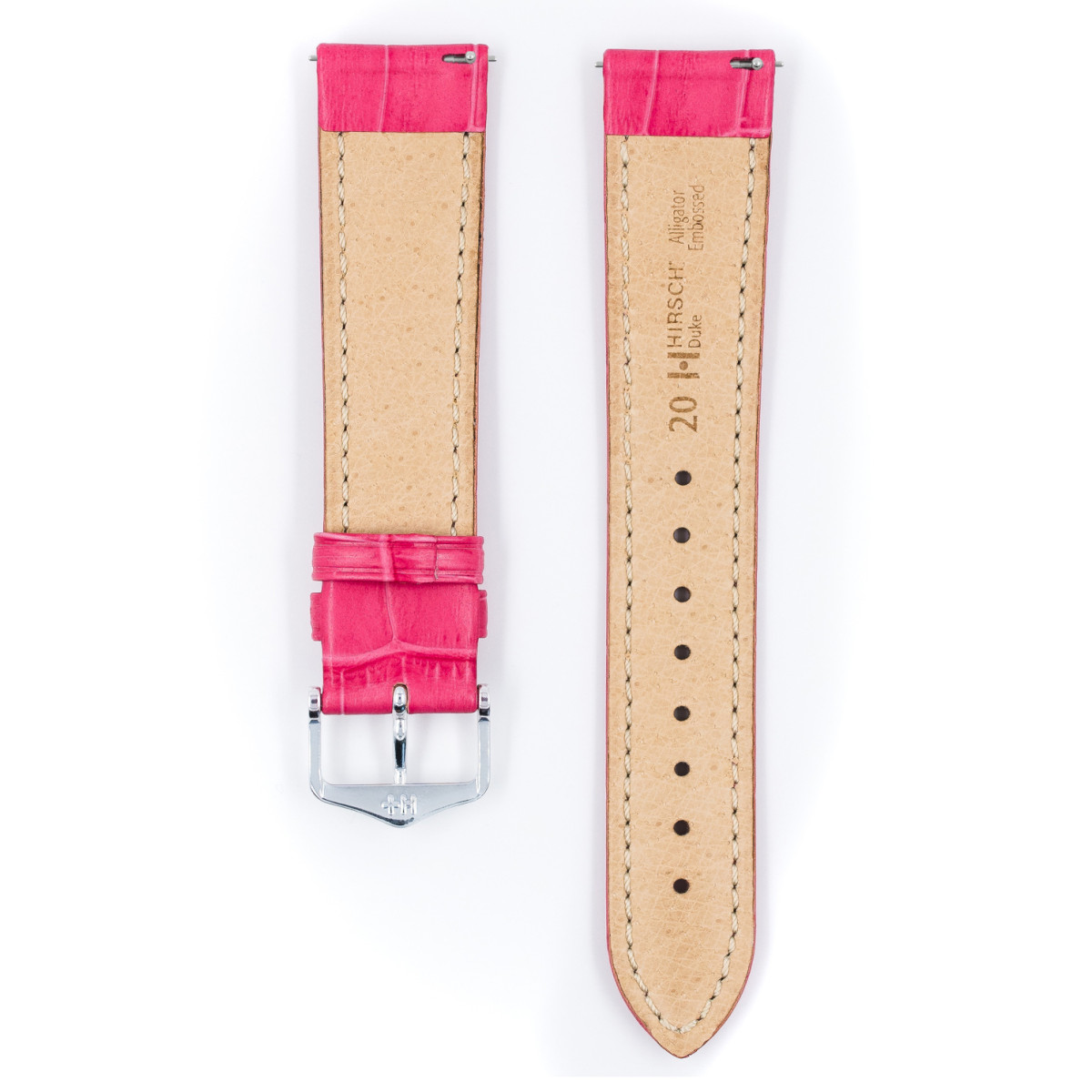 HIRSCH Duke 01028125-2 roze leren horlogeband met krokodillenpatroon en gesp