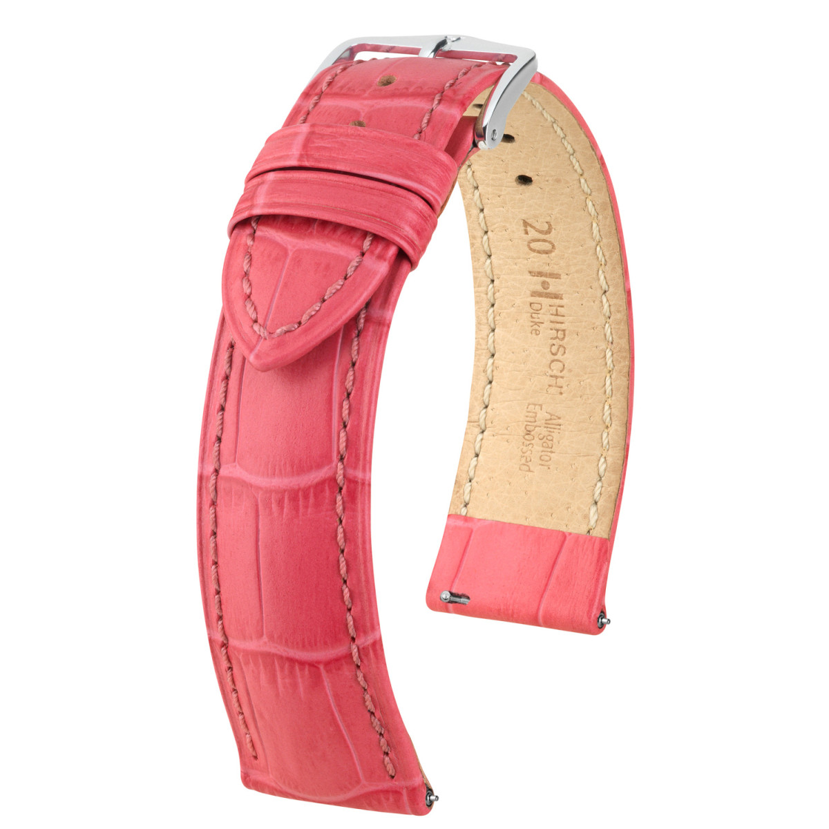 HIRSCH Duke 01028125-2 roze leren horlogeband met krokodillenpatroon en gesp