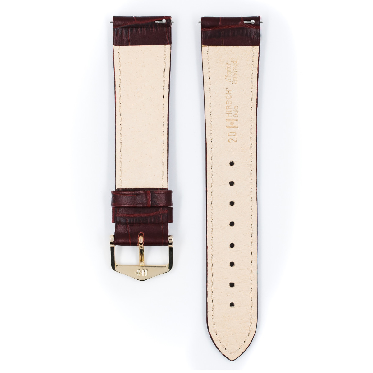 HIRSCH Duke 01028160-1 horlogeband van leer met goudkleurige gesp en krokodillenpatroon