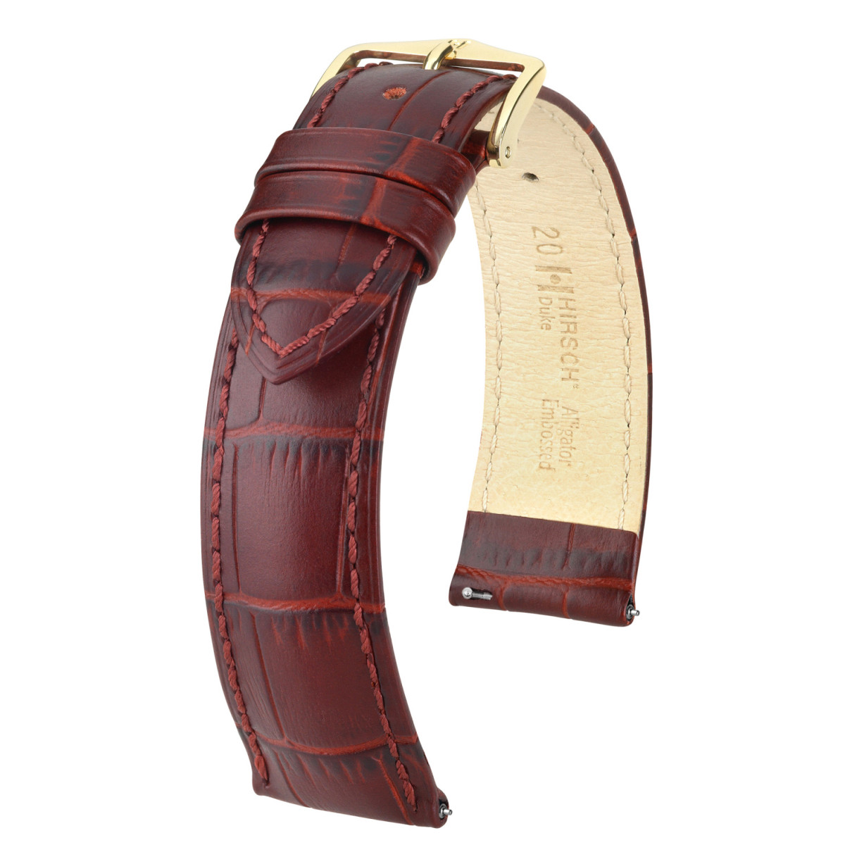 HIRSCH Duke 01028160-1 horlogeband van leer met goudkleurige gesp en krokodillenpatroon