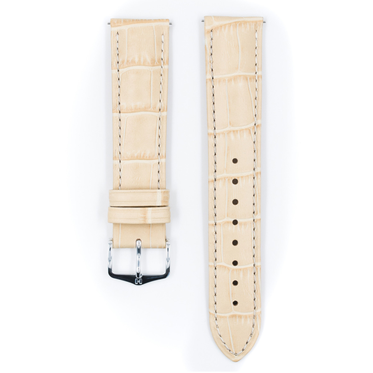 HIRSCH Duke 01028190NQ-1 beige leren horlogeband krokodillenpatroon gold plated gesp