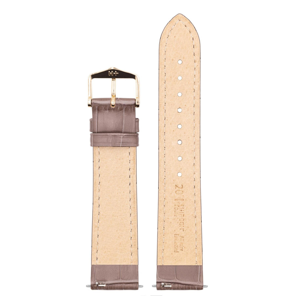 HIRSCH Duke 01028337-1 goudkleurige gesp horlogeband in lichtbruin krokodillenpatroon leer