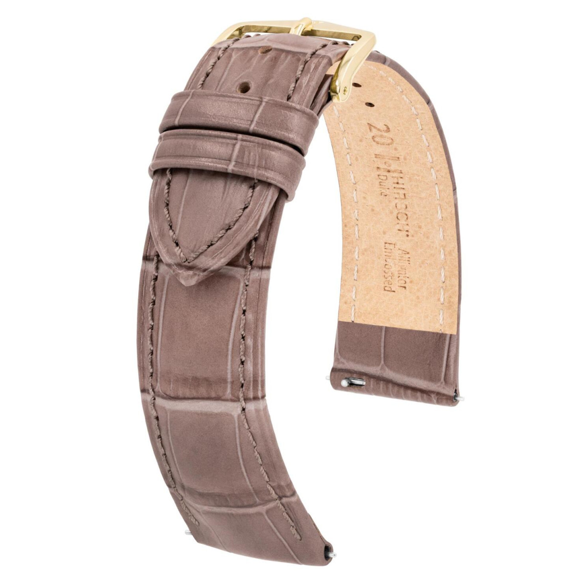 HIRSCH Duke 01028337-1 goudkleurige gesp horlogeband in lichtbruin krokodillenpatroon leer