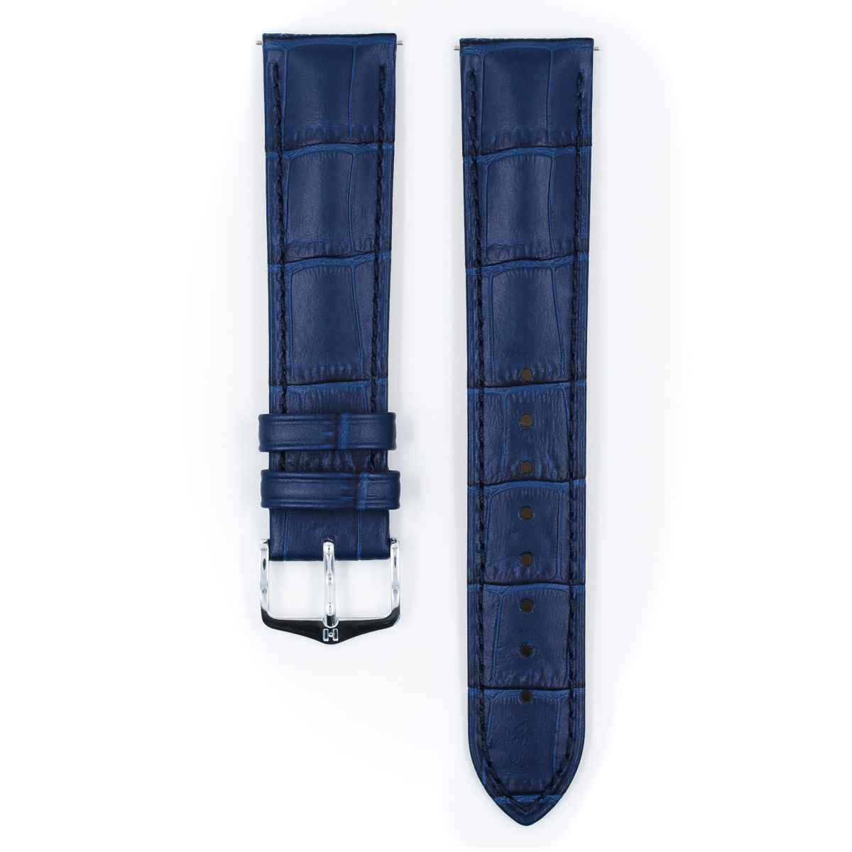 HIRSCH Duke 01028380-2 donkerblauwe leren horlogeband met krokodillenpatroon
