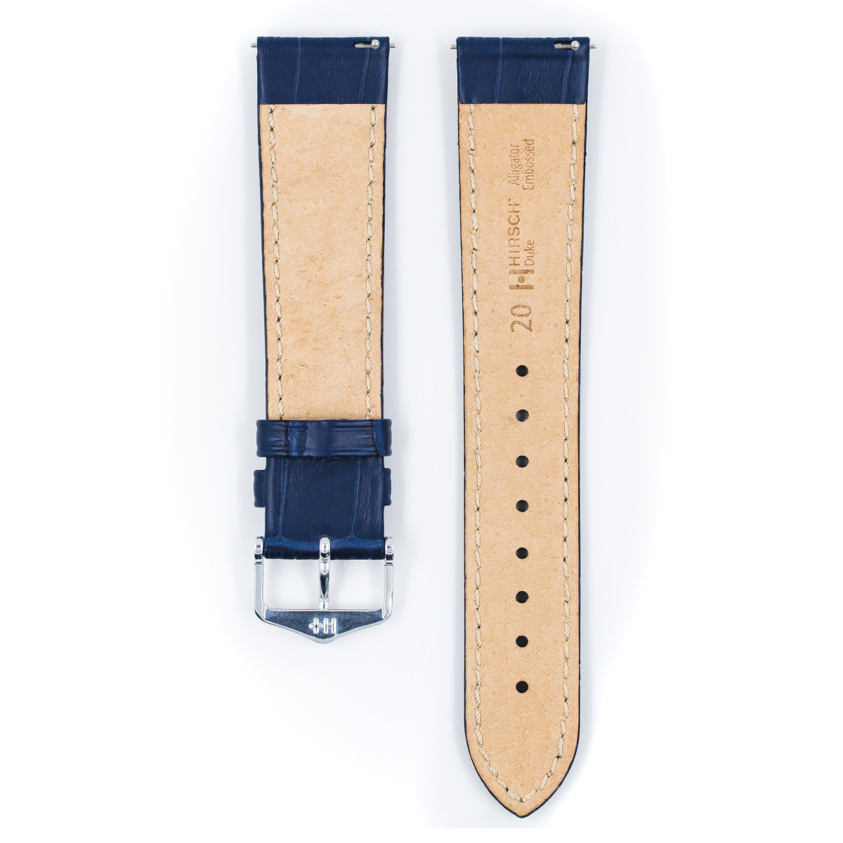 HIRSCH Duke 01028380-2 donkerblauwe leren horlogeband met krokodillenpatroon