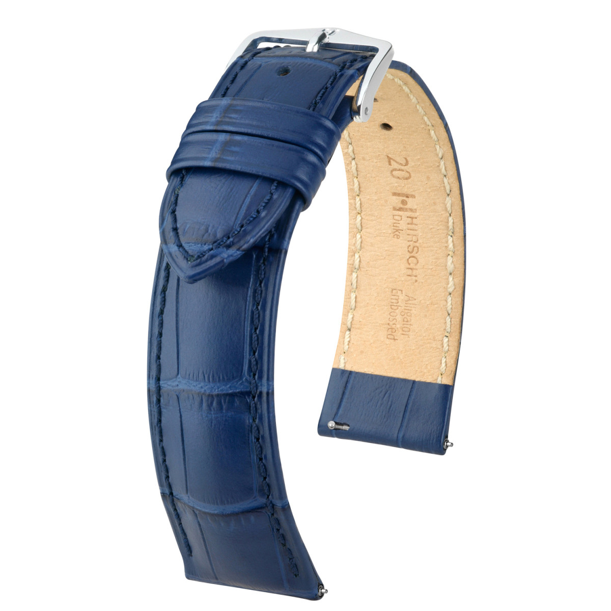 HIRSCH Duke 01028380-2 donkerblauwe leren horlogeband met krokodillenpatroon