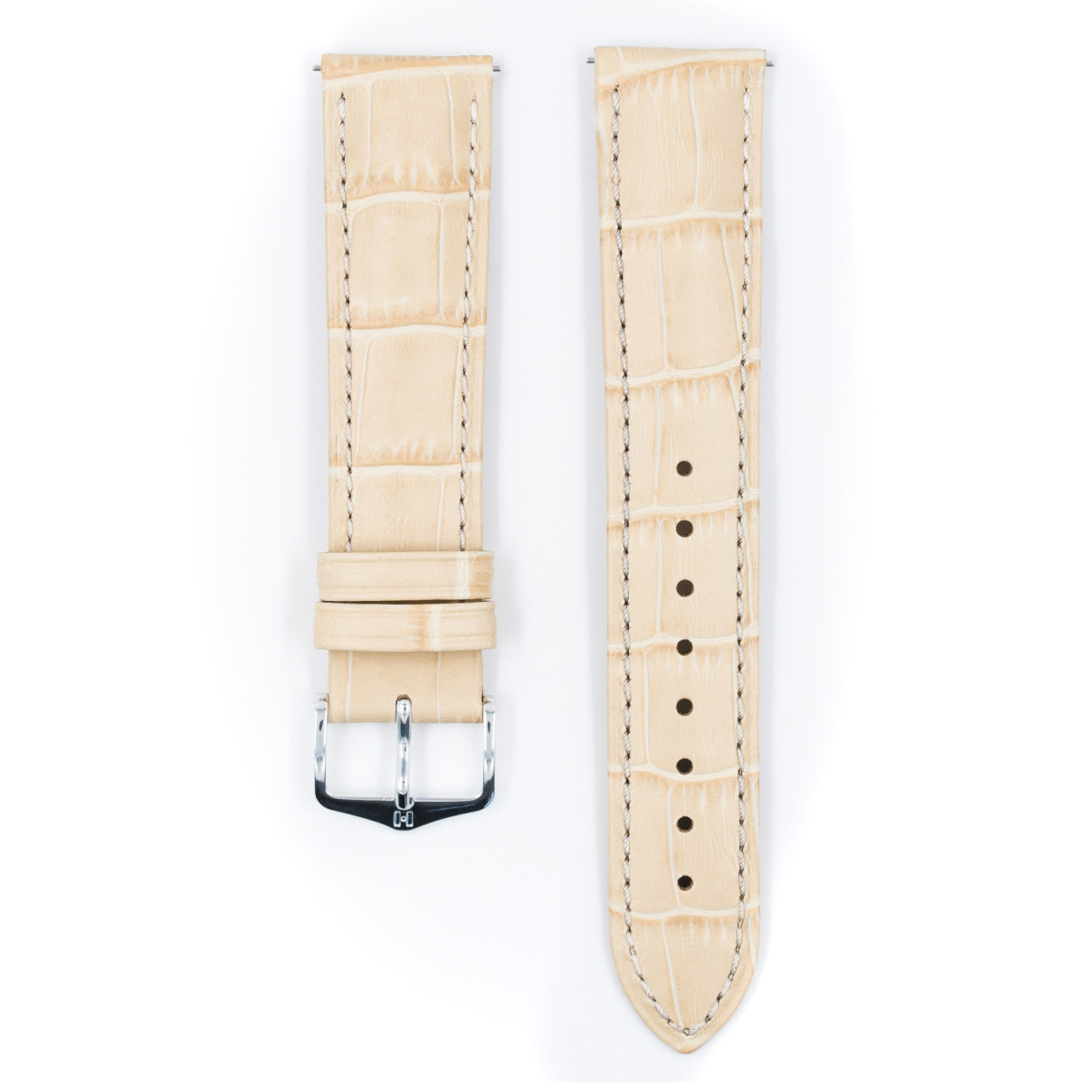 HIRSCH Duke 01028390-1 crèmekleurige leren horlogeband met krokodillenpatroon en goudkleurige gesp