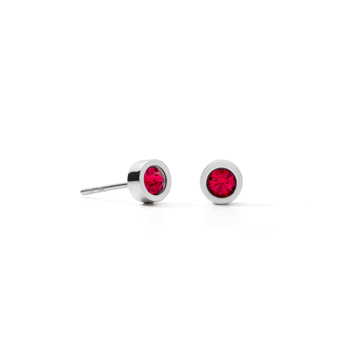 Coeur de Lion oorknopjes Sparking Dot 0227/21-0317 zilverkleurig met rood