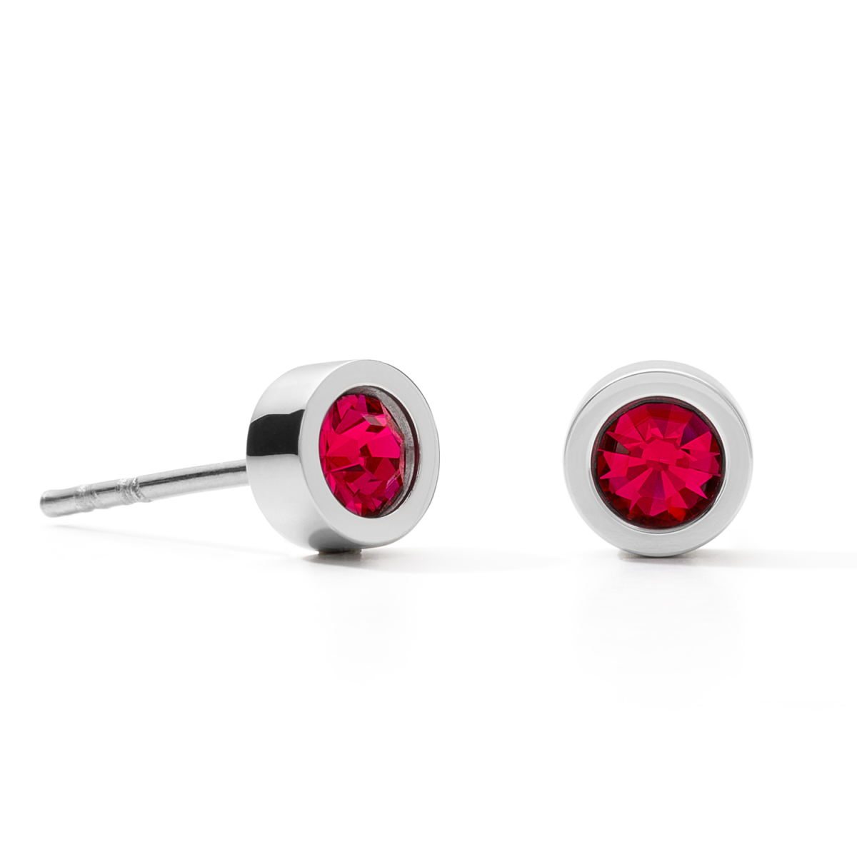 Coeur de Lion oorknopjes Sparking Dot 0227/21-0317 zilverkleurig met rood
