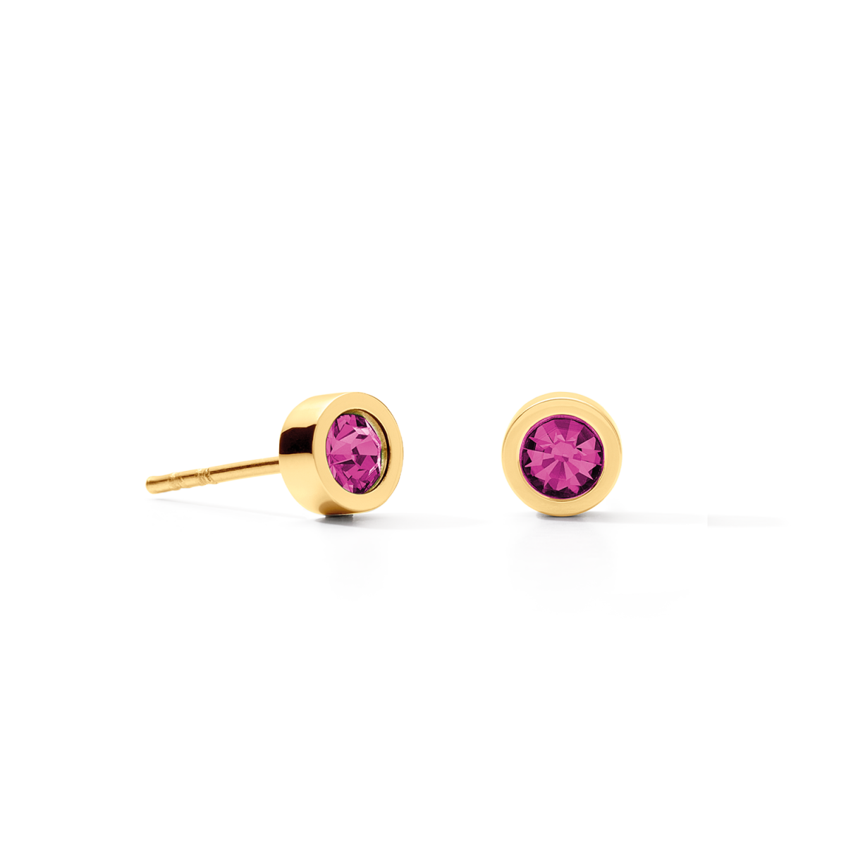 Coeur de Lion oorstekers Sparkling Dots 0227/21-0416 goudkleurig met roze kristal rond