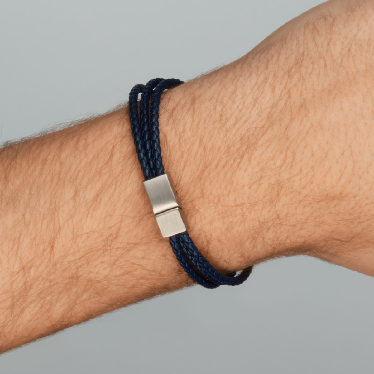 Boccia 03053-01 zwarte armband met drie leren banden - Lengte 21 cm