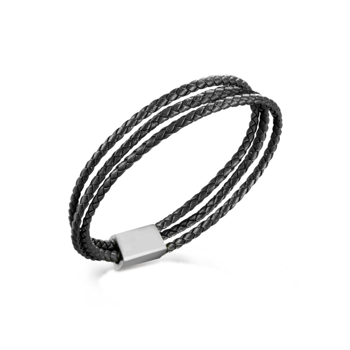 Boccia 03053-01 zwarte armband met drie leren banden - Lengte 21 cm