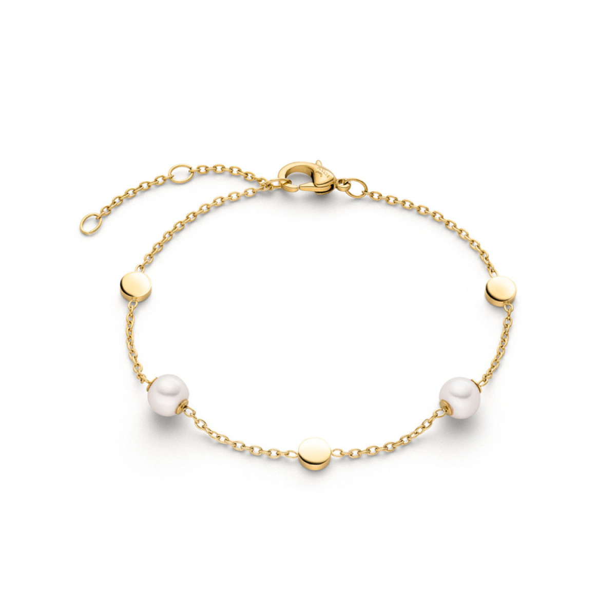 Boccia Titanium 03060-02 gold plated armband met parel en titanium rondjes - Lengte 22 cm